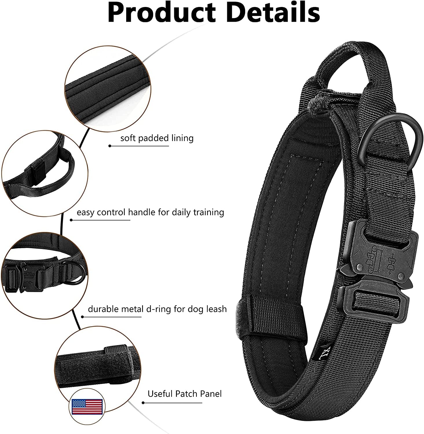 DAGANXI Tactical Dog Collar - Adjustable Military Training Collar with Handle and Metal Buckle for Medium/Large Dogs