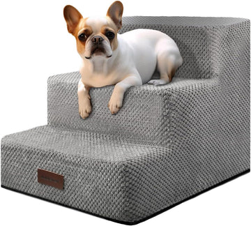 Dog Steps for Small Dogs: 3-Step Non-Slip Pet Stairs for Beds and Couches, Grey