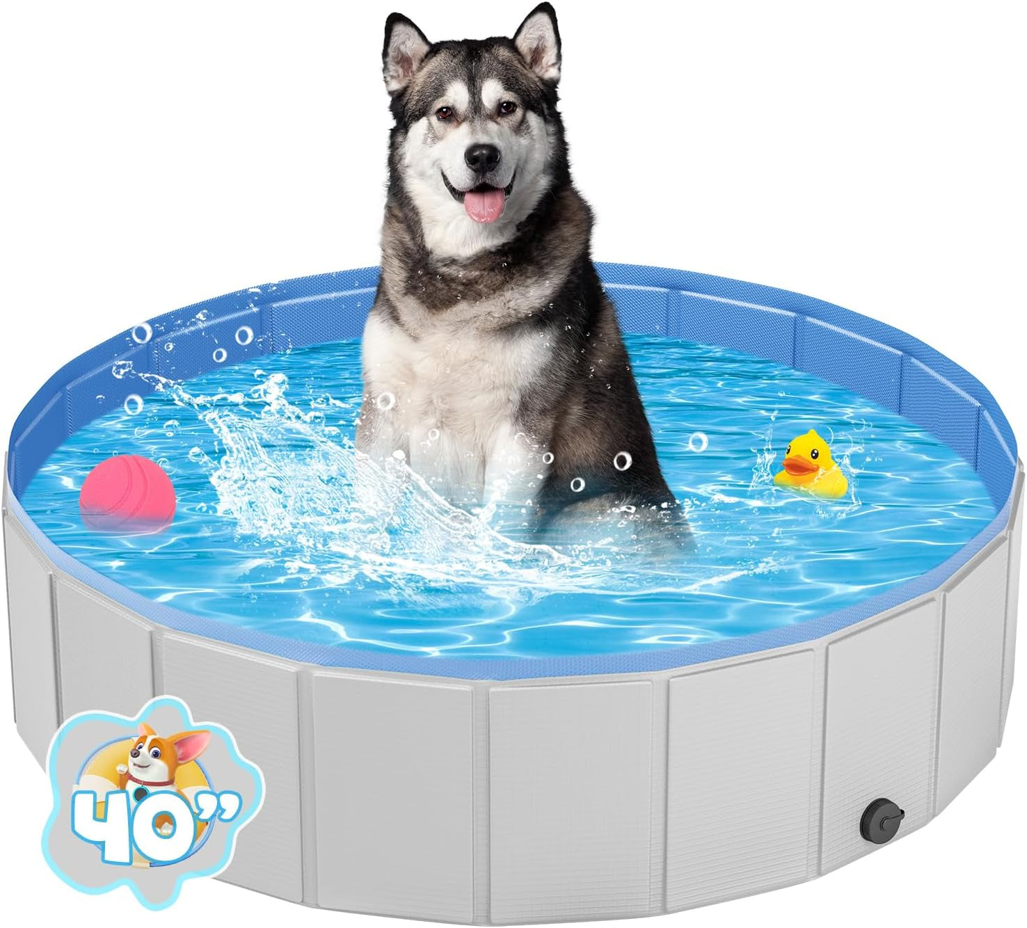 Foldable Medium Dog Pool, Collapsible Bath for Dogs & Kids, PVC, 40"x12"