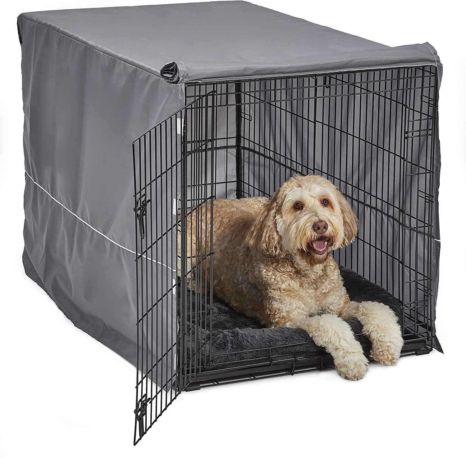 Midwest Double Door Dog Crate Kit – Includes Various Sized Dog Crate, Matching Gray Bed, Crate Cover, and Divider Panel, Durable & Easy to Clean