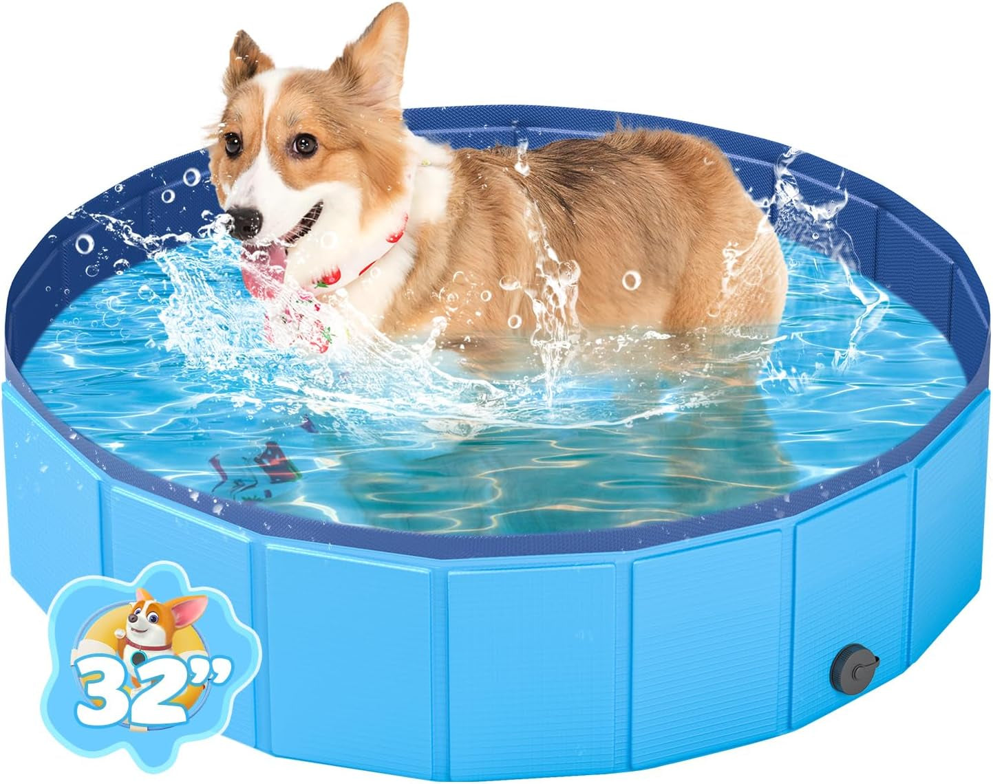 Foldable Medium Dog Pool, Collapsible Bath for Dogs & Kids, PVC, 40"x12"