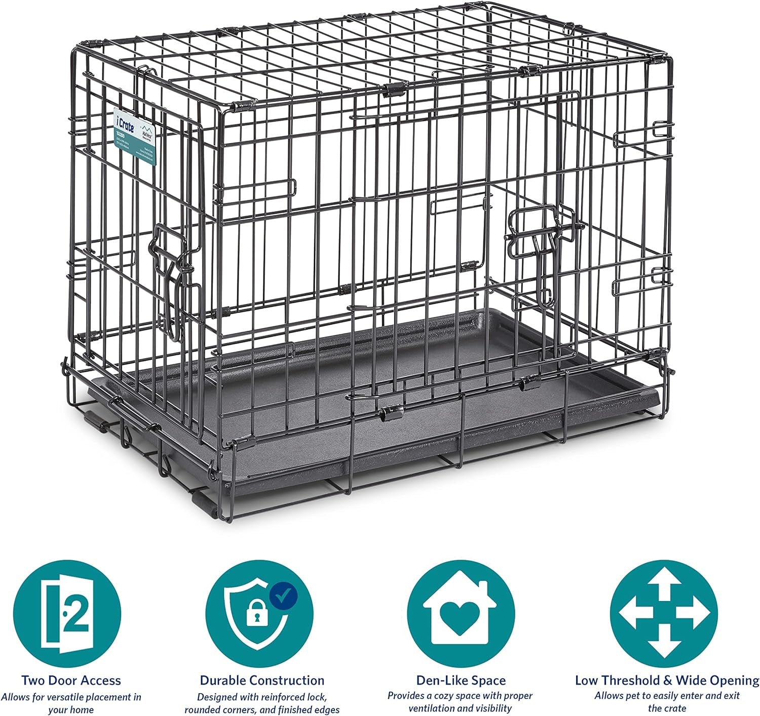 Midwest Double Door Enhanced Crate – Various-Sized Dog Crate with Leak-Proof Pan, Divider Panel, Patented Features, and Floor-Protecting Feet