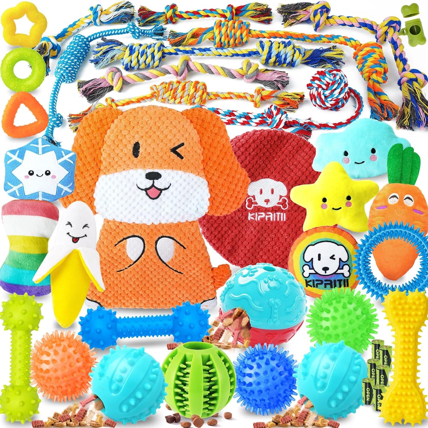 KIPRITII 23-Pack Puppy Chew Toys: Teething, Squeaky, Rope, and Treat Toys for Small Dogs