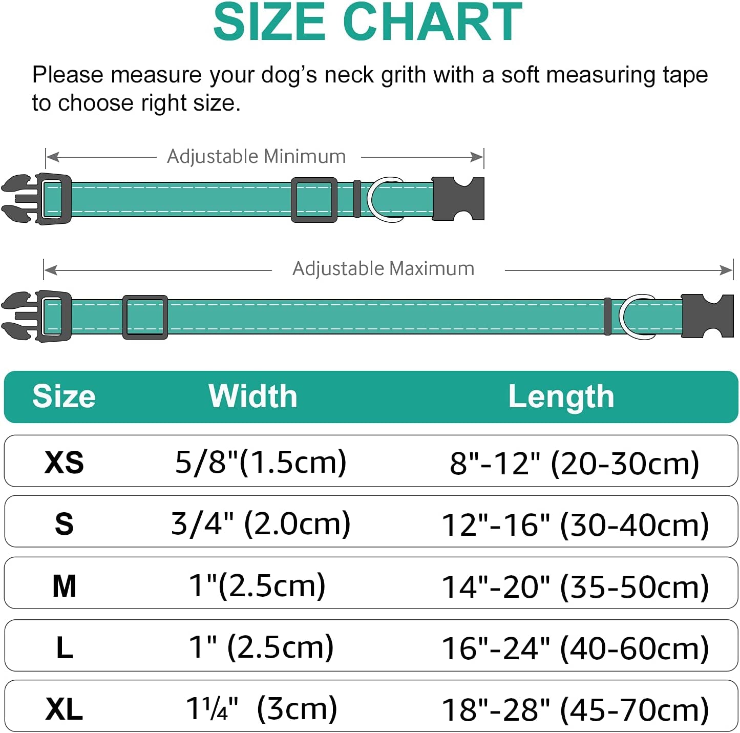 Joytale Large Reflective Dog Collar: Soft Neoprene Padded, Breathable Nylon, Adjustable, Teal