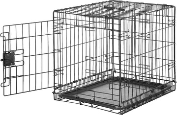 24-Inch Foldable Metal Dog Crate with Tray - Durable Single Door Wire Kennel from Amazon Basics, Black