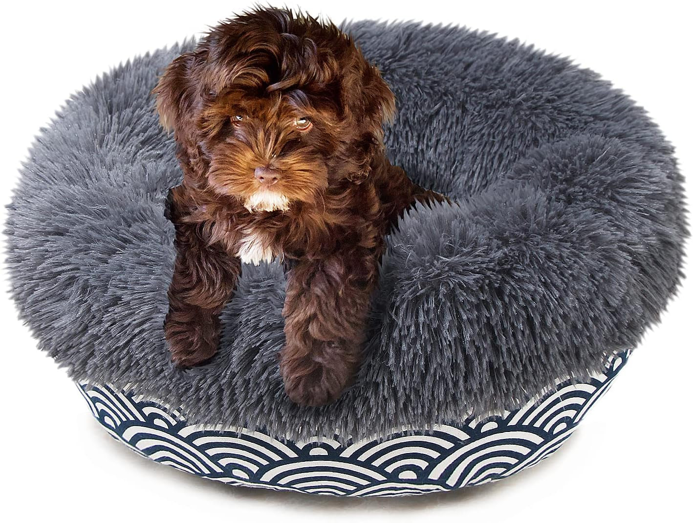 Small Calming Dog Bed - Anti-Anxiety, Washable, Fluffy, Waterproof, Anti-Slip Base