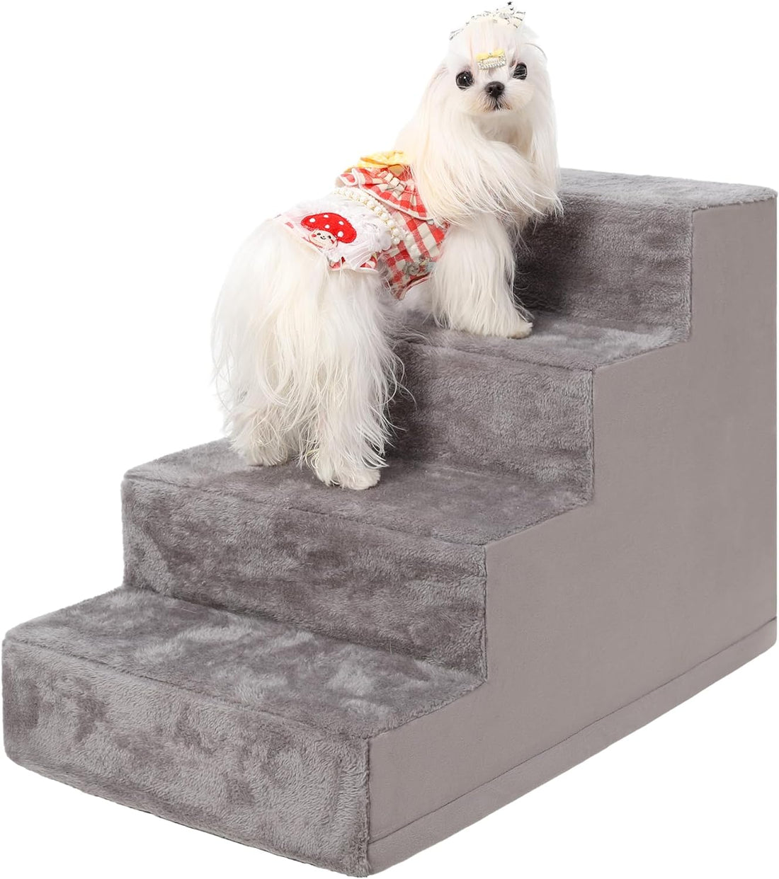 18" 4-Step Dog Stairs for High Beds and Couches, Non-Slip, High-Density Foam - Grey