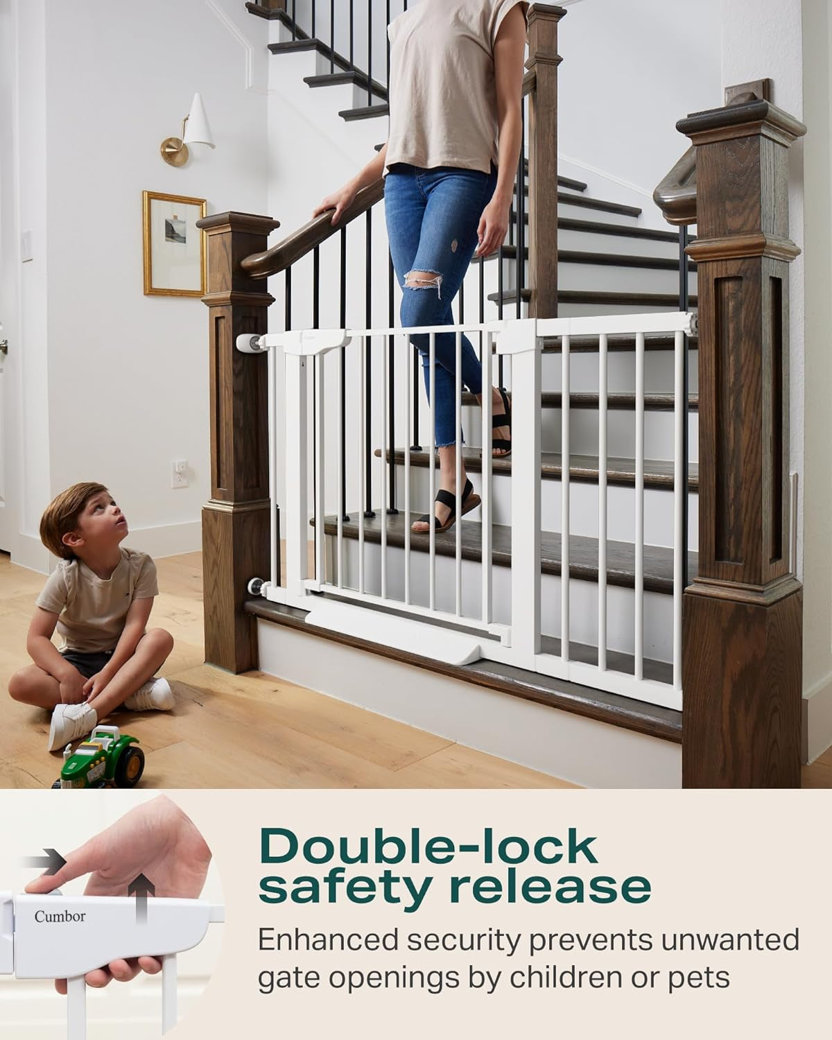 Cumbor Extra Wide Baby & Dog Gate - Walk Thru Auto-Close Gate for Stairs & Doorways, Easy Install