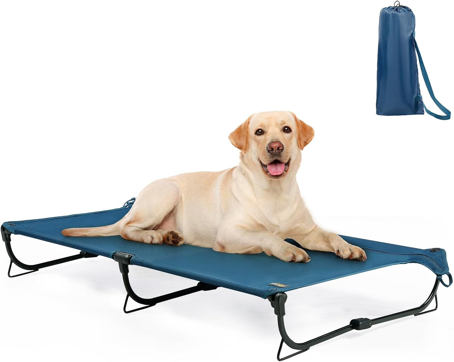 Foldable Elevated Dog Bed, Large, Outdoor, Waterproof, Chew-Proof, 160 Lbs Capacity - Dark Blue