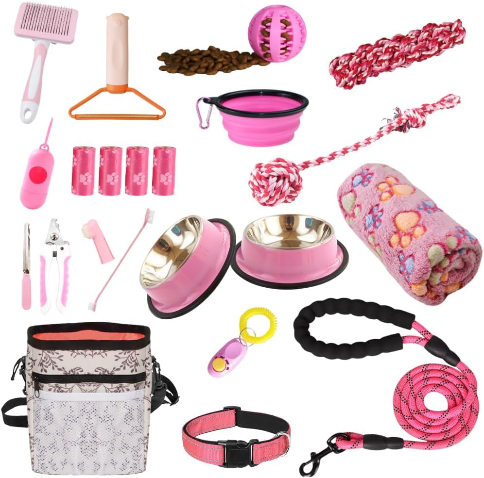 Pupluxe 22-Piece Puppy Starter Kit – Perfect Training Essentials Bundle for New Puppy Owners, Pink