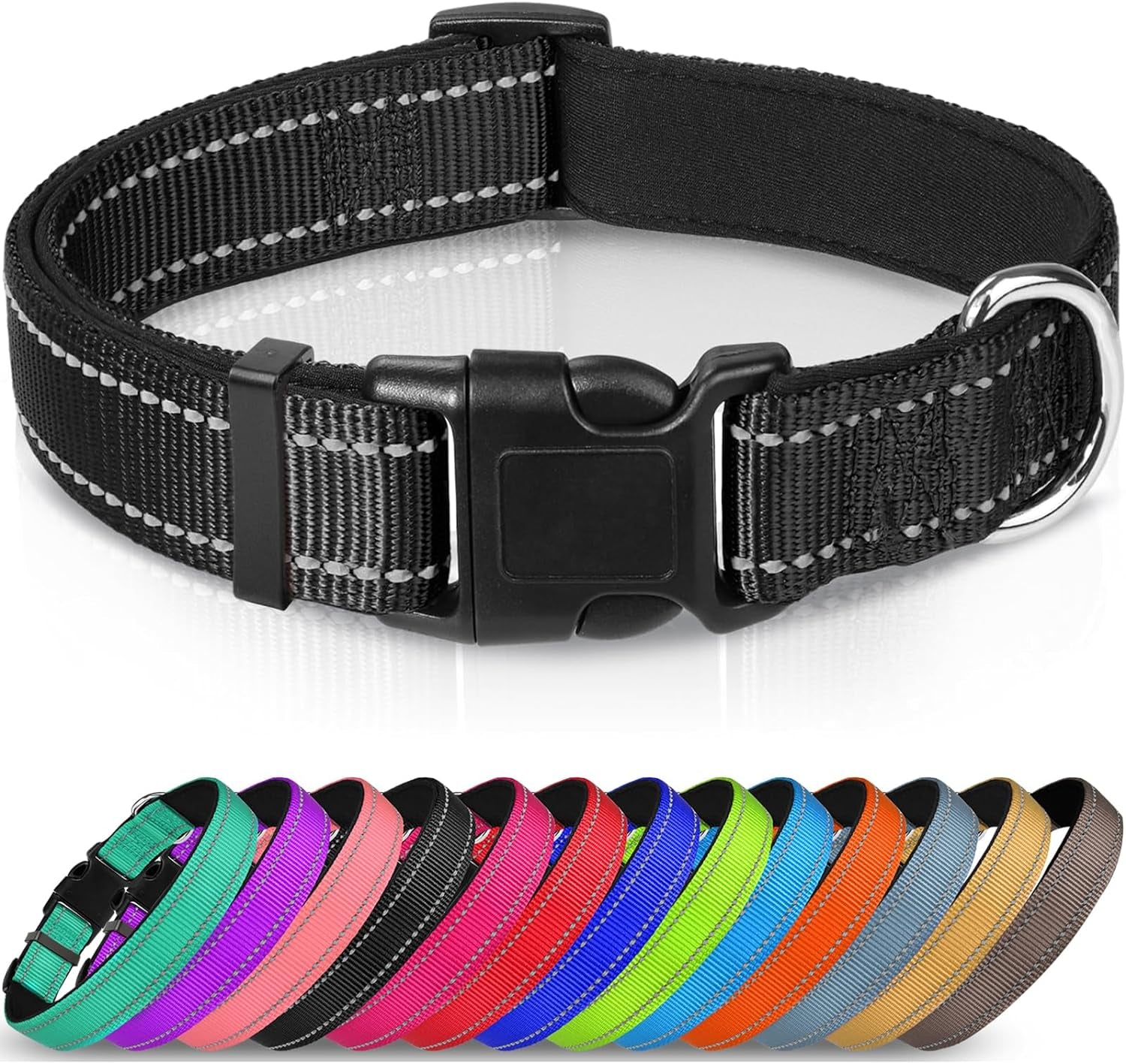 Joytale Large Reflective Dog Collar: Soft Neoprene Padded, Breathable Nylon, Adjustable, Teal