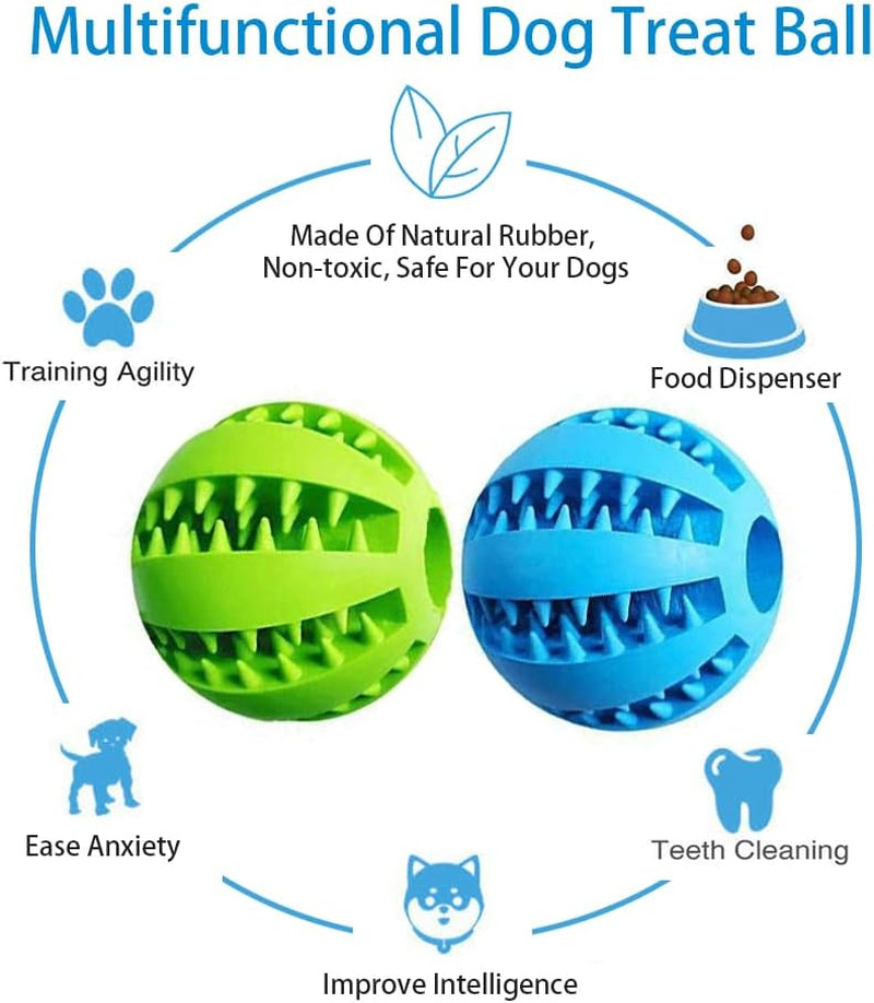 2-Pack Interactive Dog Treat Toy Ball: Tooth Cleaning, 2.8", Green & Blue