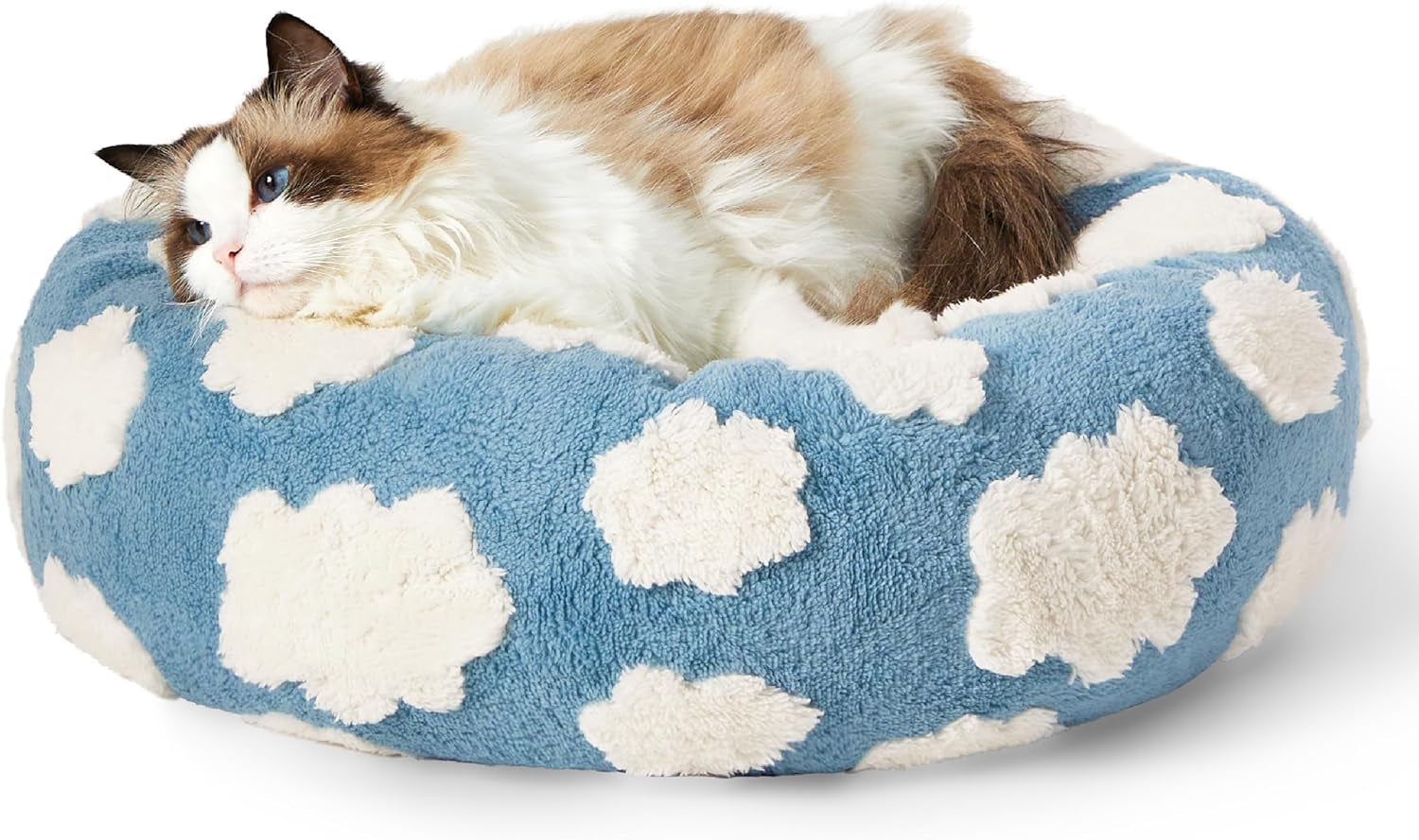 Lesure Donut Shaggy Plush Dog Bed: Calming, Anti-Slip, Various Colors & Sizes