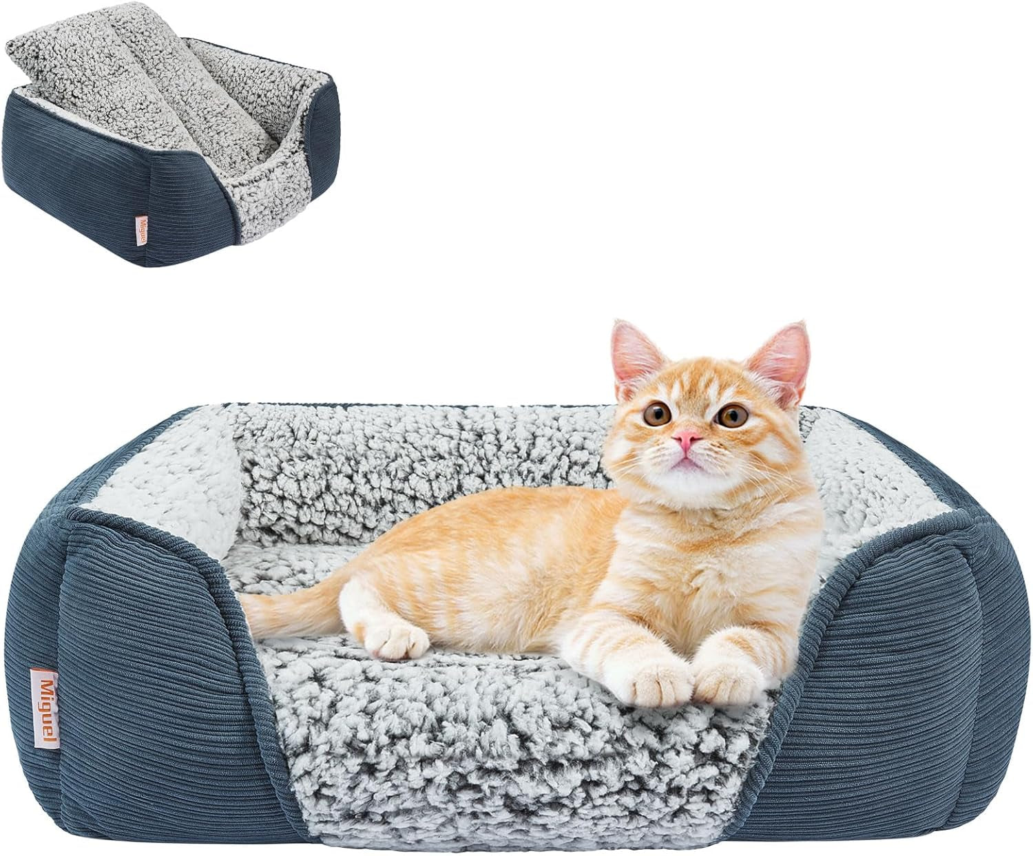 Miguel Washable Dog Bed with Removable Cushion – Easy-to-Wash Small Dog Sofa Bed, Anti-Slip Bottom & Bolstered Calming Cuddle Design