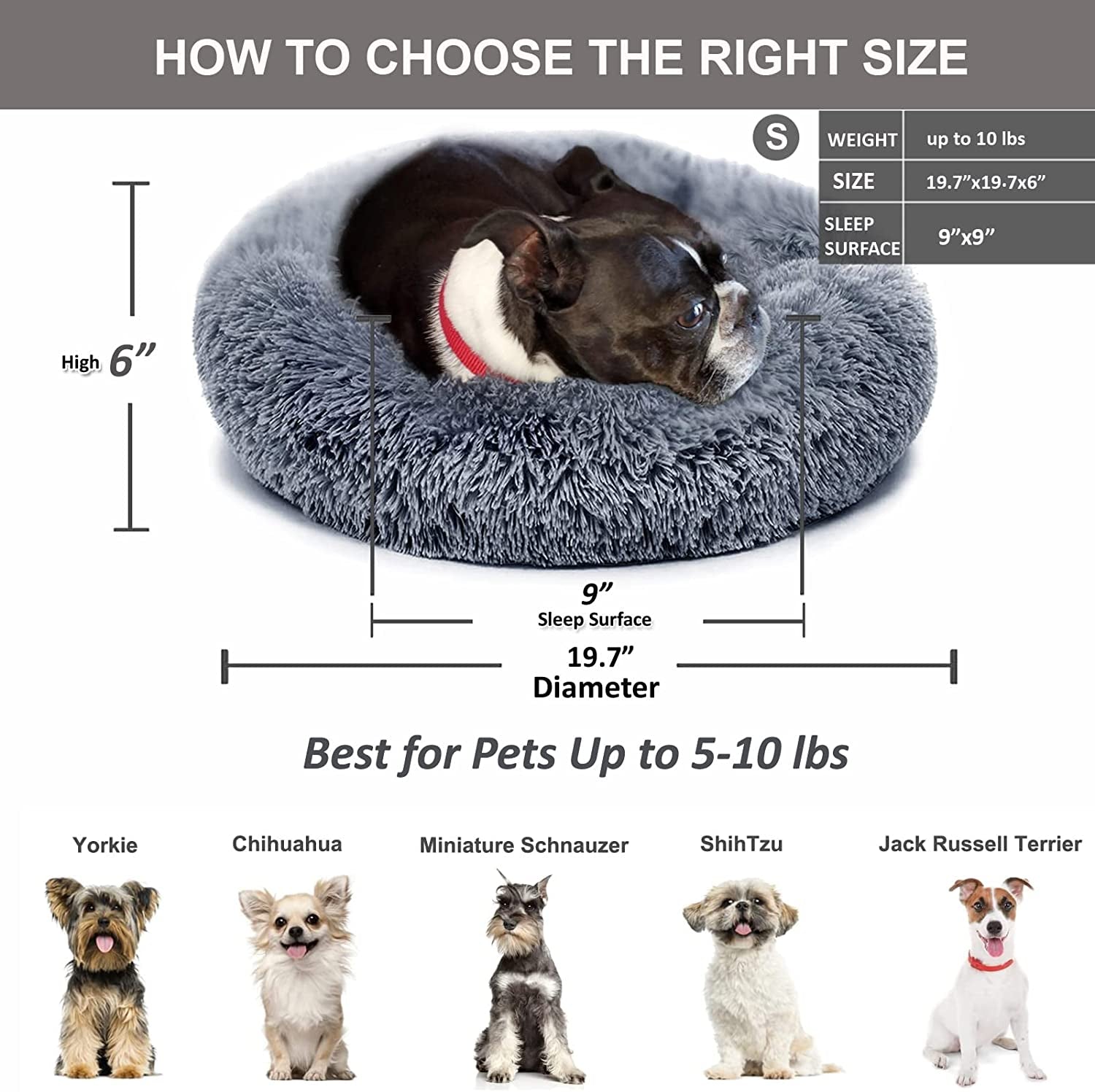 Small Calming Dog Bed - Anti-Anxiety, Washable, Fluffy, Waterproof, Anti-Slip Base