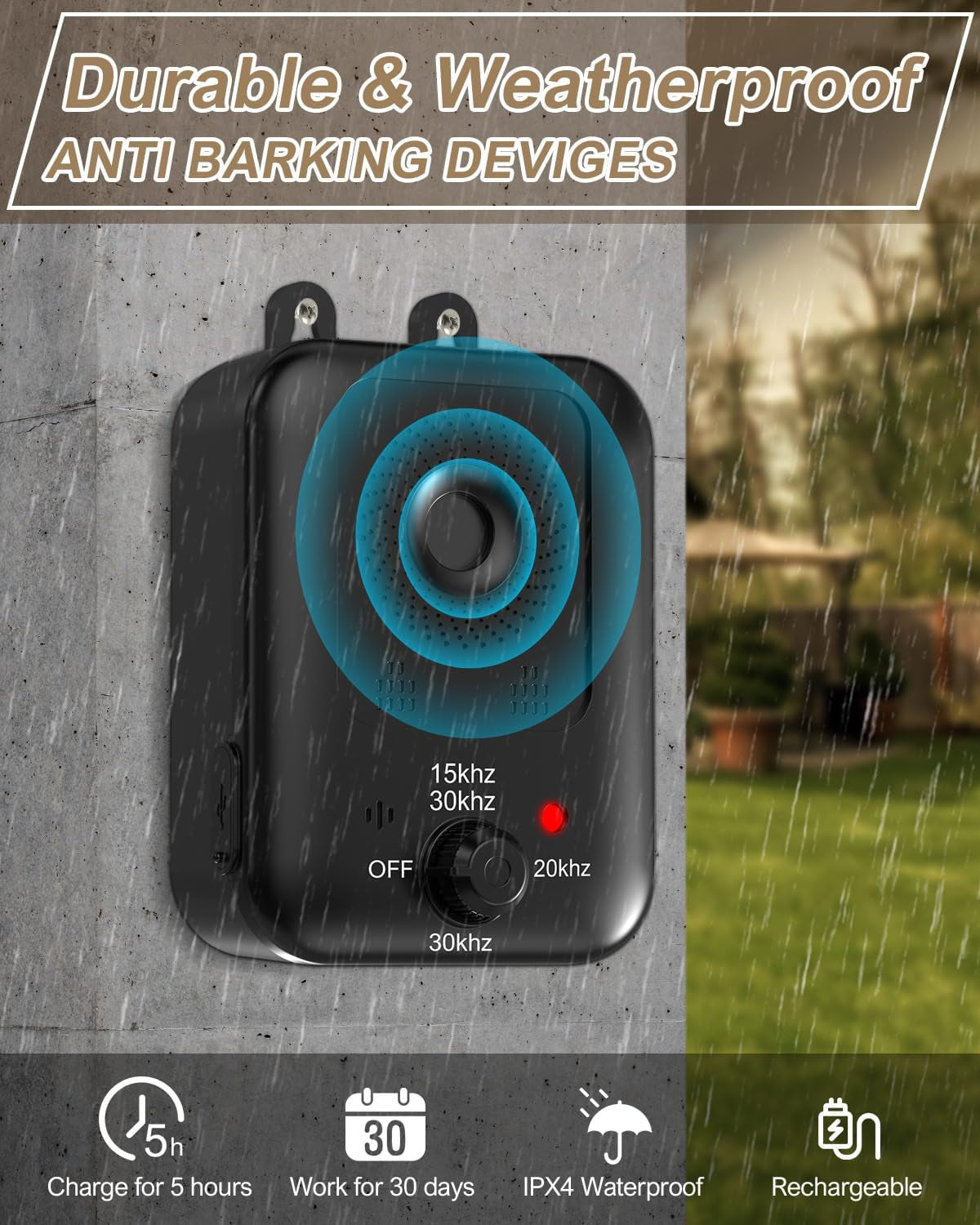 Rechargeable Ultrasonic Anti-Barking Device: 3 Modes, Effective Indoor & Outdoor Bark Control