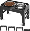 Adjustable Height Elevated Dog Bowls: 2 Thick 50Oz Stainless Bowls for Large & Medium Dogs, Black