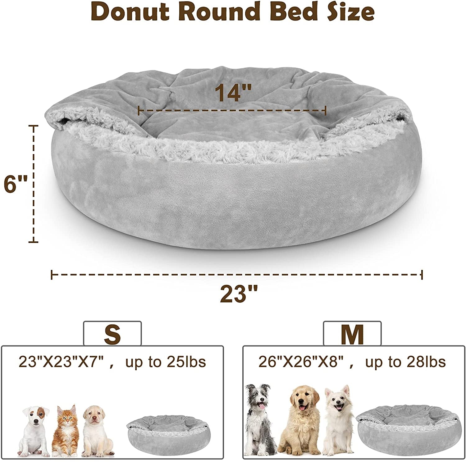 JoeJoy 23" Deluxe Hooded Dog & Cat Bed: Anti-Slip, Anti-Anxiety Donut Cuddler, Machine Washable