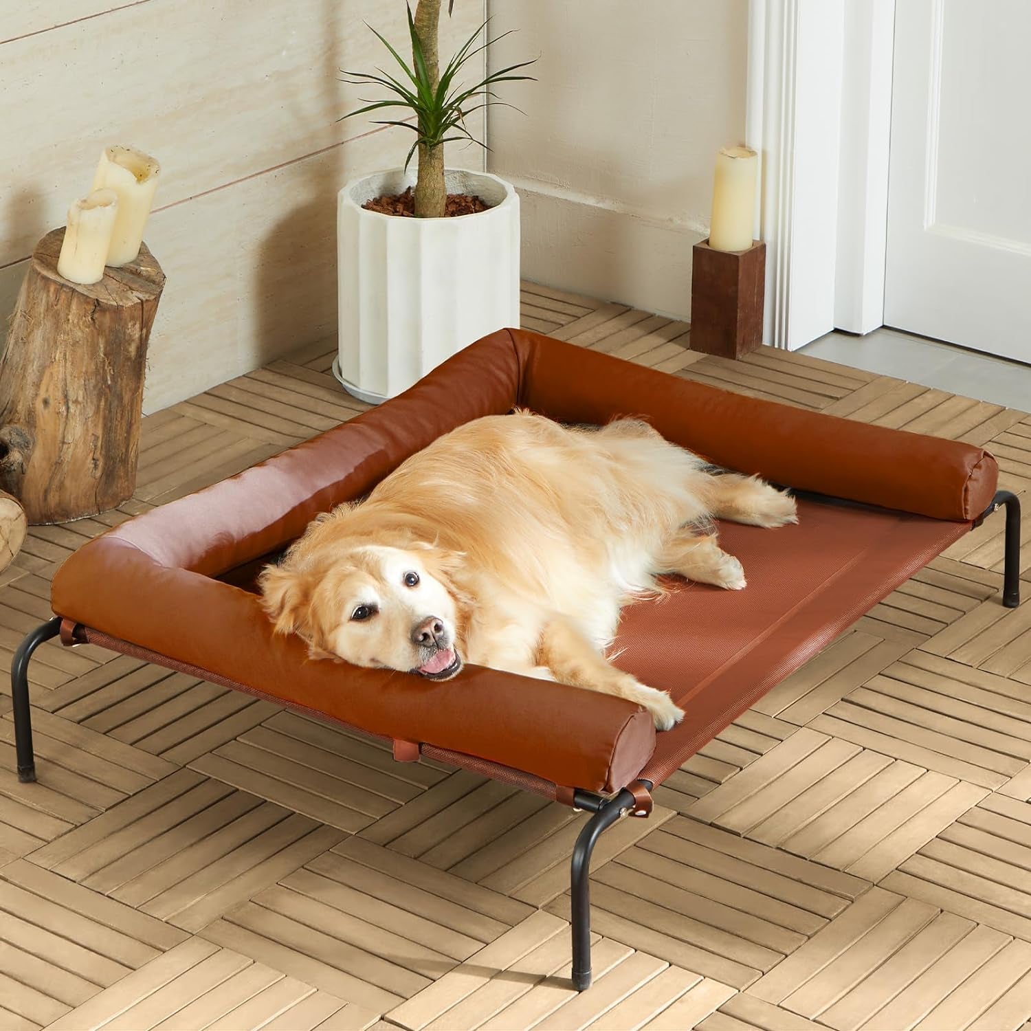 Elevated Cooling Dog Bed - Chew Proof Raised Pet Cot with Skid-Resistant Feet and Breathable Mesh