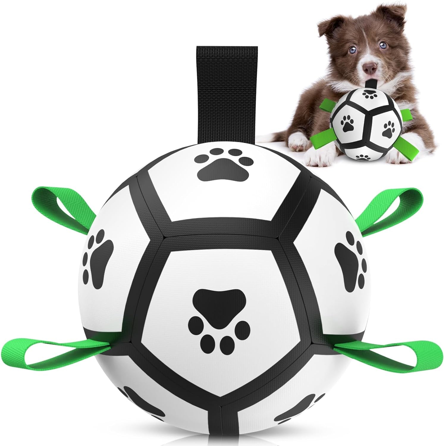 Dog Soccer Ball with Tug Straps, Interactive, Water Toy for Small & Medium Dogs - 6"