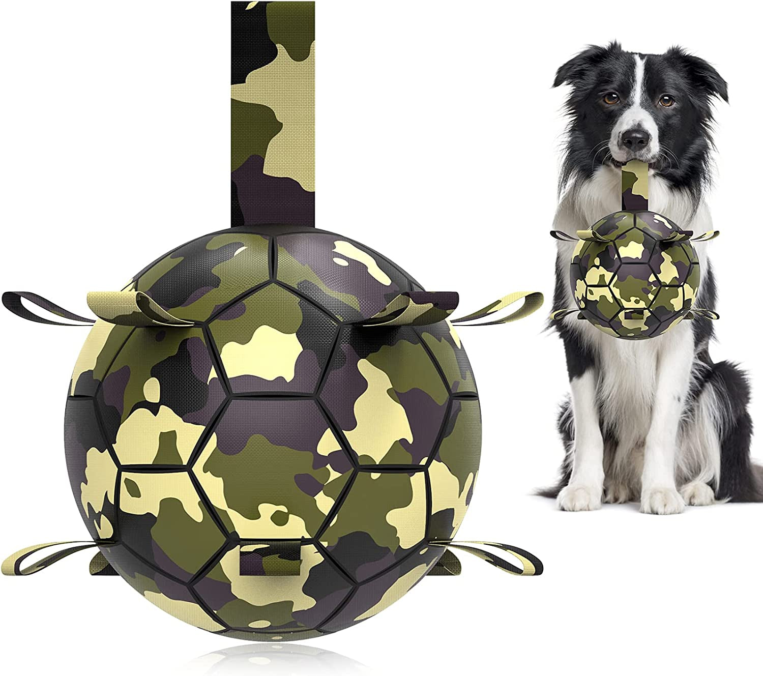 Dog Soccer Ball with Tug Straps, Interactive, Water Toy for Small & Medium Dogs - 6"