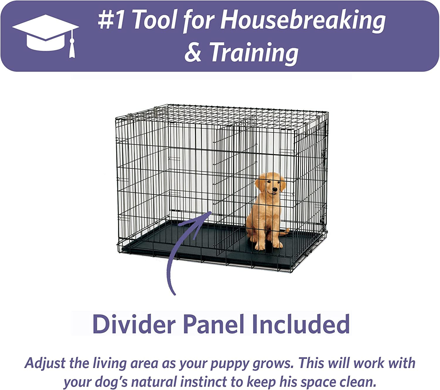 Midwest Single Door Enhanced Crate – 36-Inch Dog Crate with Leak-Proof Pan, Divider Panel, Patented Features, Floor-Protecting Feet, Ideal for Medium Breeds