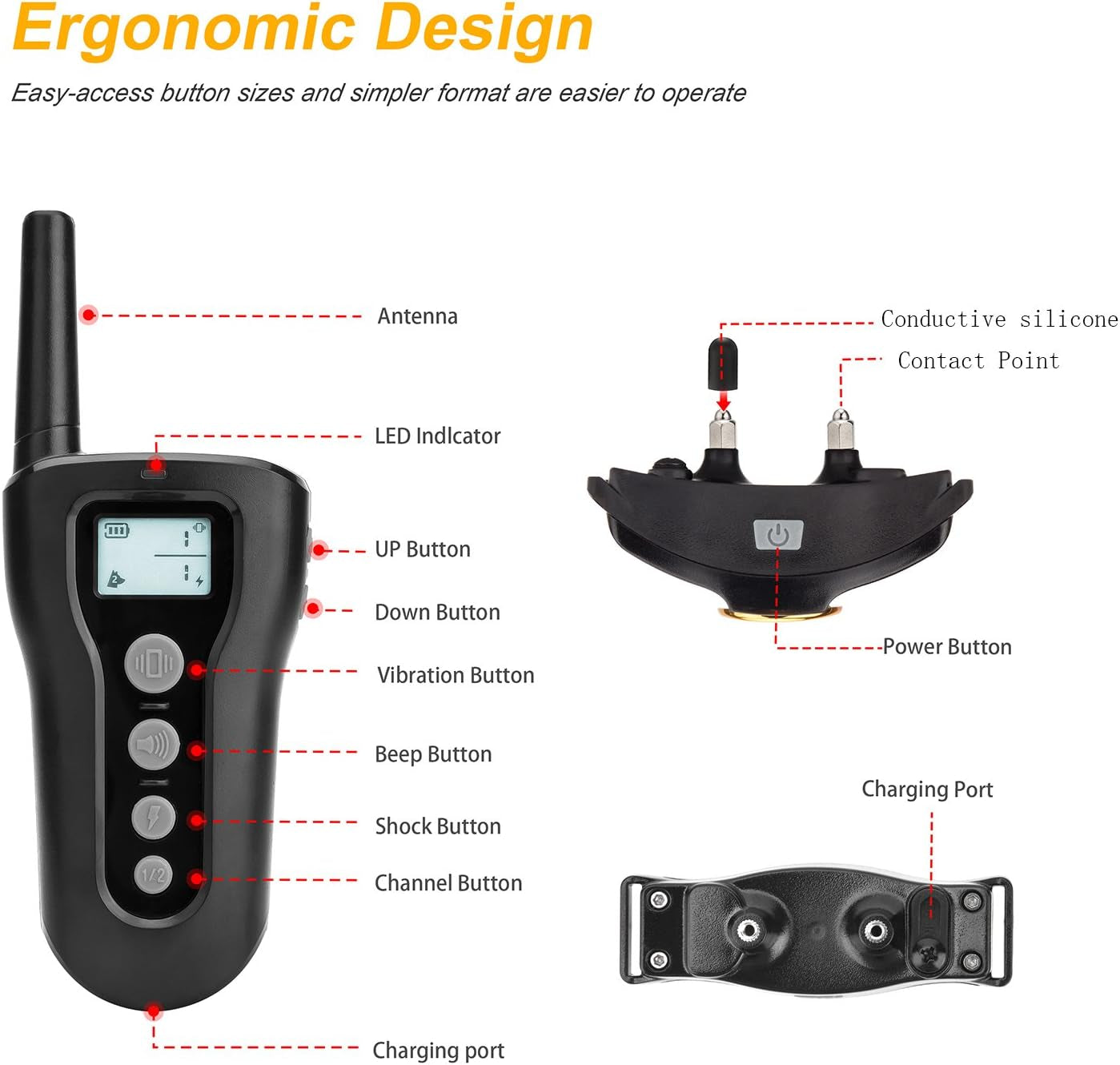 Bousnic Dog Training Collar for 2 Dogs: 1000Ft Remote, Rechargeable, Waterproof, Vibration/Shock