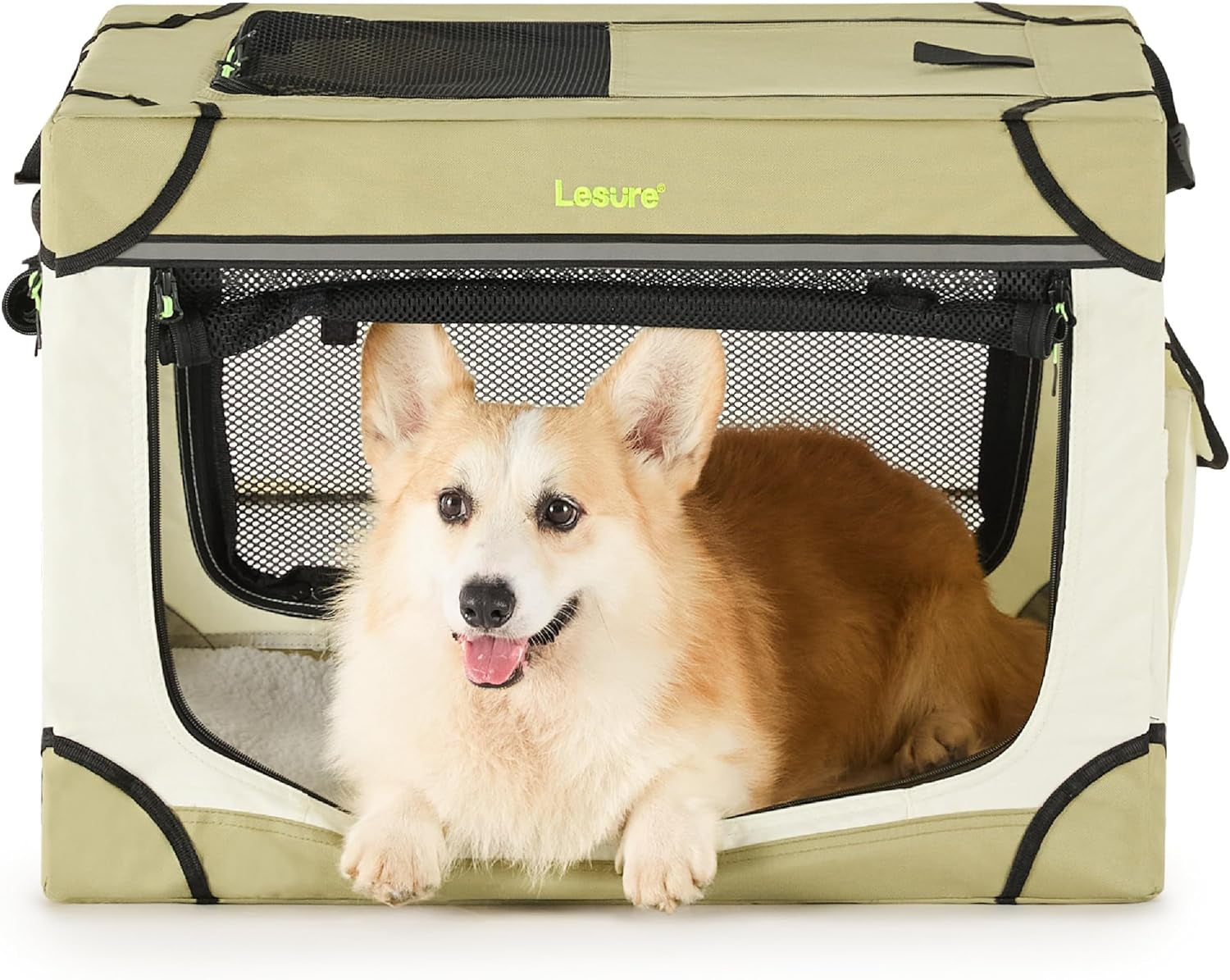 Lesure Soft Collapsible Dog Crate – 4-Door Portable Foldable Travel Kennel with Durable Mesh for Large Dogs, Indoor & Outdoor Use