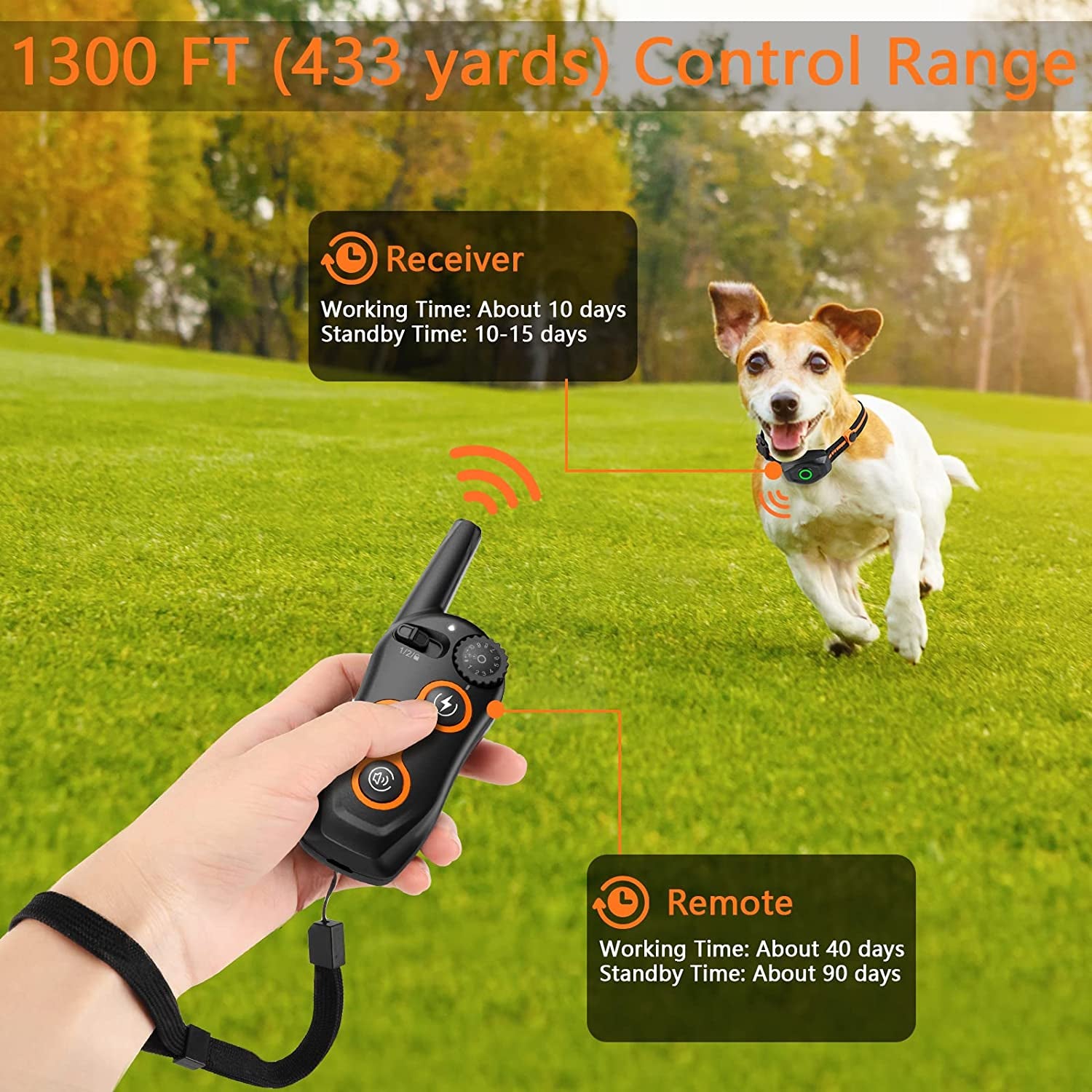 Waterproof Dog Training Collar: 1300Ft Remote, IPX7, Beep, Shock, Vibration, for All Dog Sizes