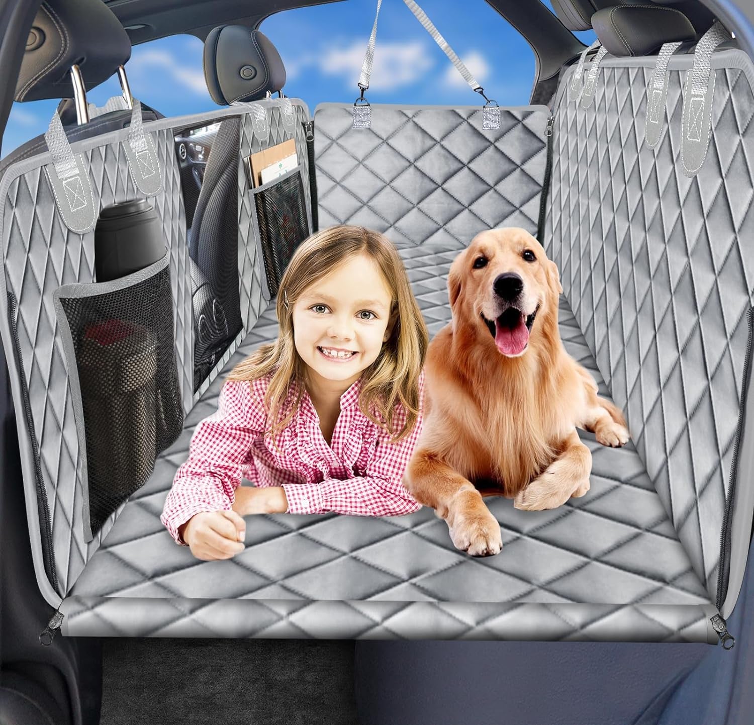 URPOWER Dog Car Seat Extender with Seat Cover: Waterproof Hammock, Mesh Window, Storage Pocket