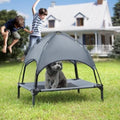 Small Elevated Dog Bed with Canopy - Upgraded 30in Outdoor Raised Dog Cot Bed with Removable Shade Tent