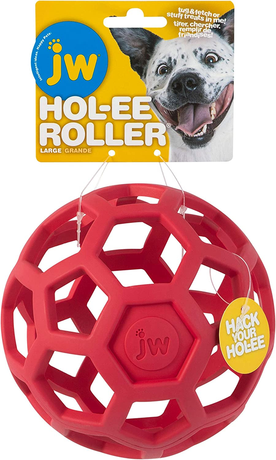 JW Pet Hol-Ee Roller, Puzzle Ball Dog Toy, Natural Rubber, Large, 5.5 Inch Diameter