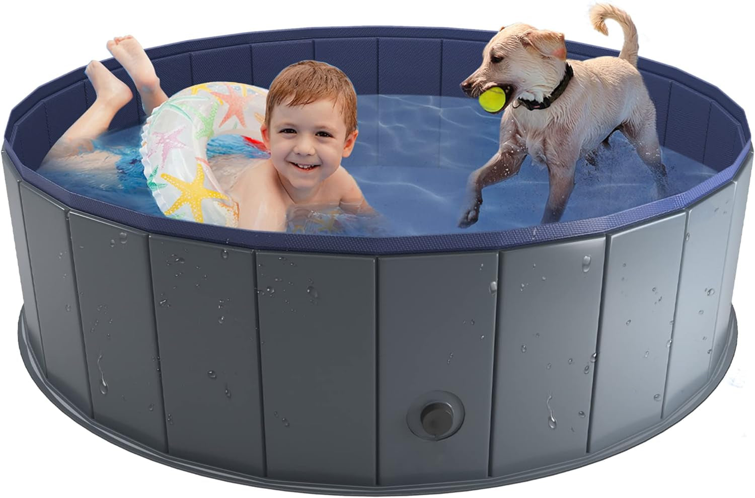 Niubya Foldable Dog Pool, Hard Plastic, Collapsible, 64x12" for Indoor/Outdoor