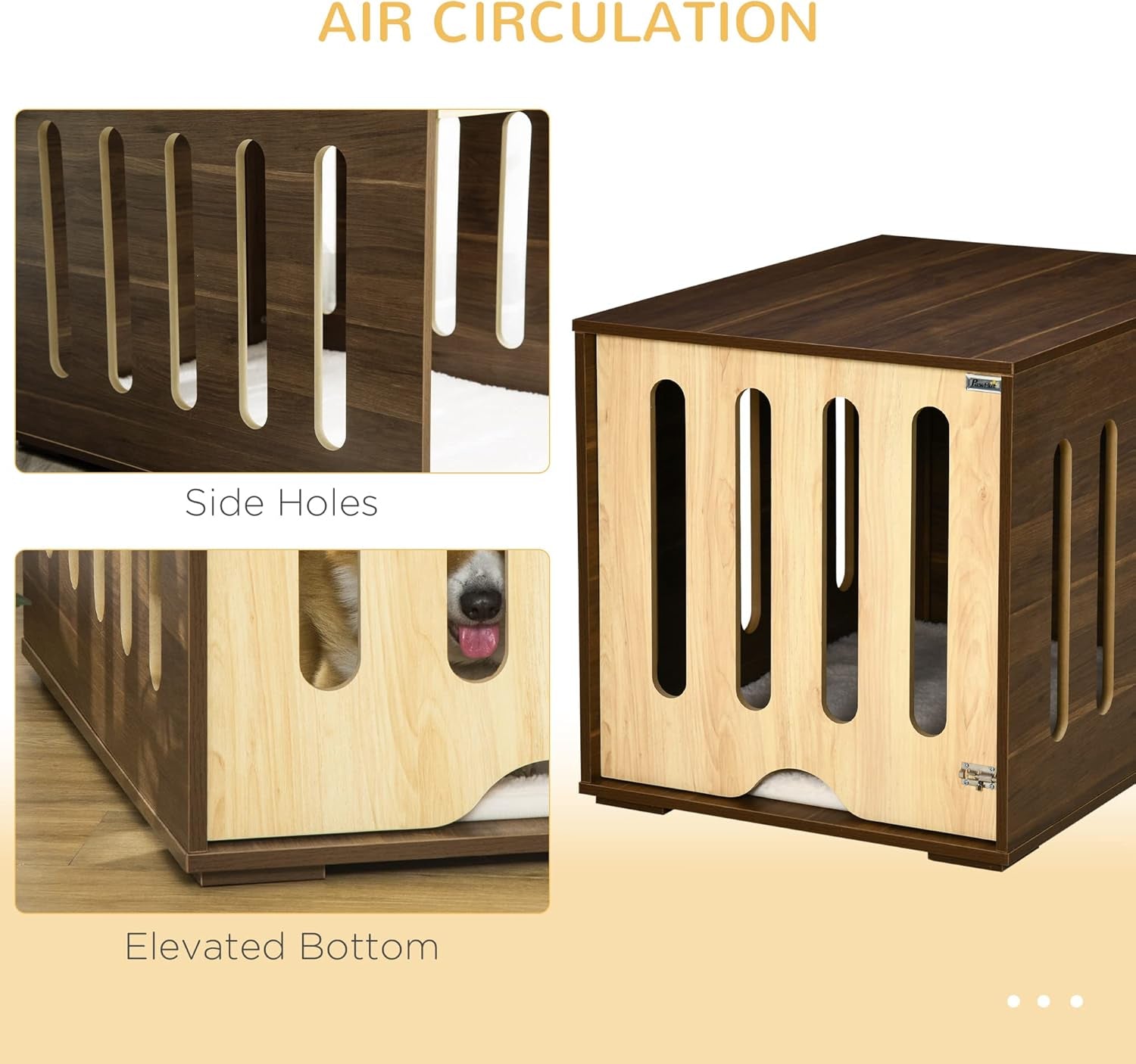 Pawhut Furniture Style Brown Indoor Dog Crate End Table with Removable Door, Foam Cushion, and Safety Lock 