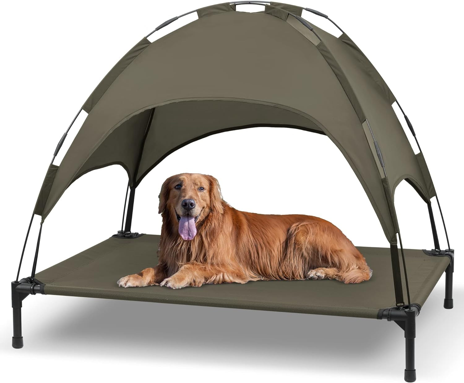 Heeyoo Outdoor Elevated Dog Bed with Canopy: Cooling, Portable Pet Cot for All Dog Sizes