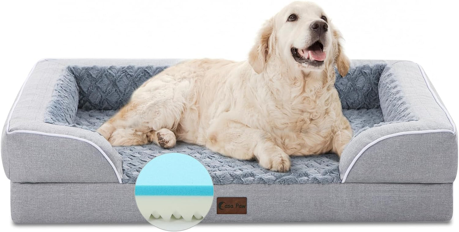 Memory Foam XL Dog Bed with Bolsters, Cooling, Waterproof, Orthopedic - Light & Dark Grey