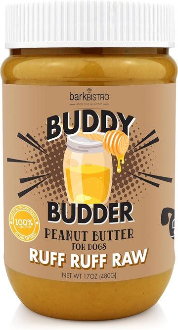 Buddy Budder Natural Dog Peanut Butter - 17oz Jar, 100% Healthy Dog Treat, Toy Stuffing, & Pill Pocket - Made in USA