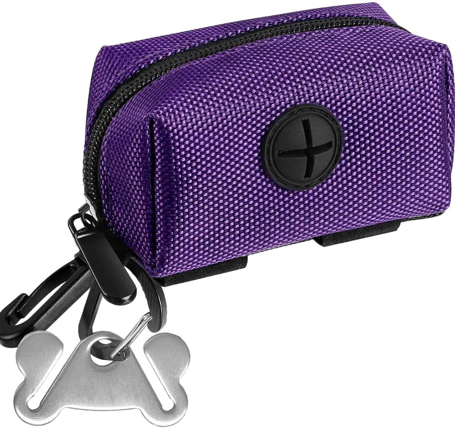 Dog Poop Bag Holder Set, Leash Attachment, Metal Carrier, Hands-Free Design - Black