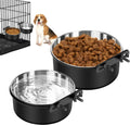 No-Spill Stainless Steel Dog Crate Bowls 2-Pack – Mountable Hanging Kennel Feeder Dishes for Water & Food