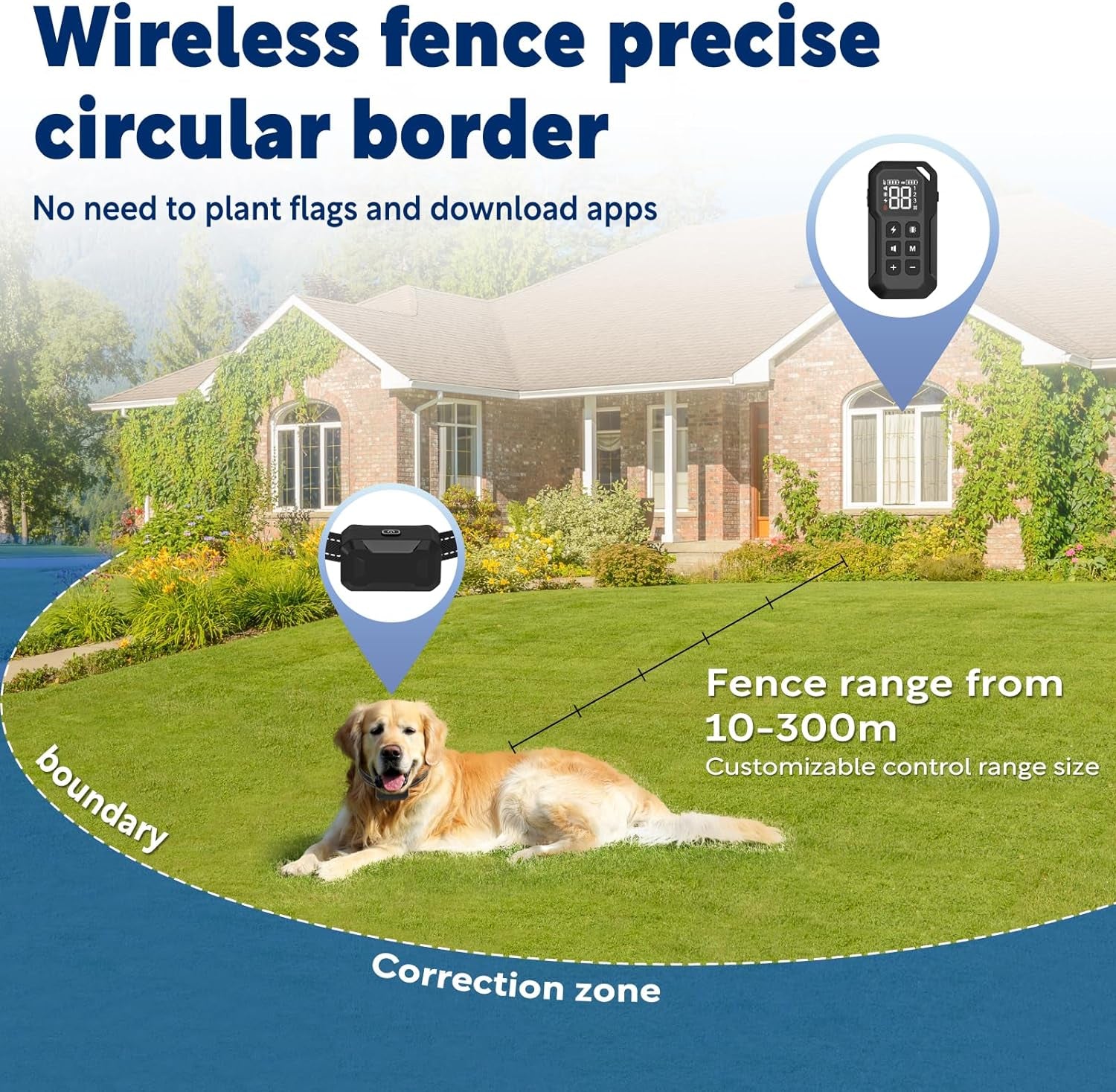 Electric Dog Fence System with Training Collar and Remote Control, Wireless Boundary Containment