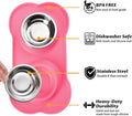 Hubulk 2 Stainless Steel Dog Bowls with Non-Skid Silicone Mat - Small, Pink, Includes Food Scoop