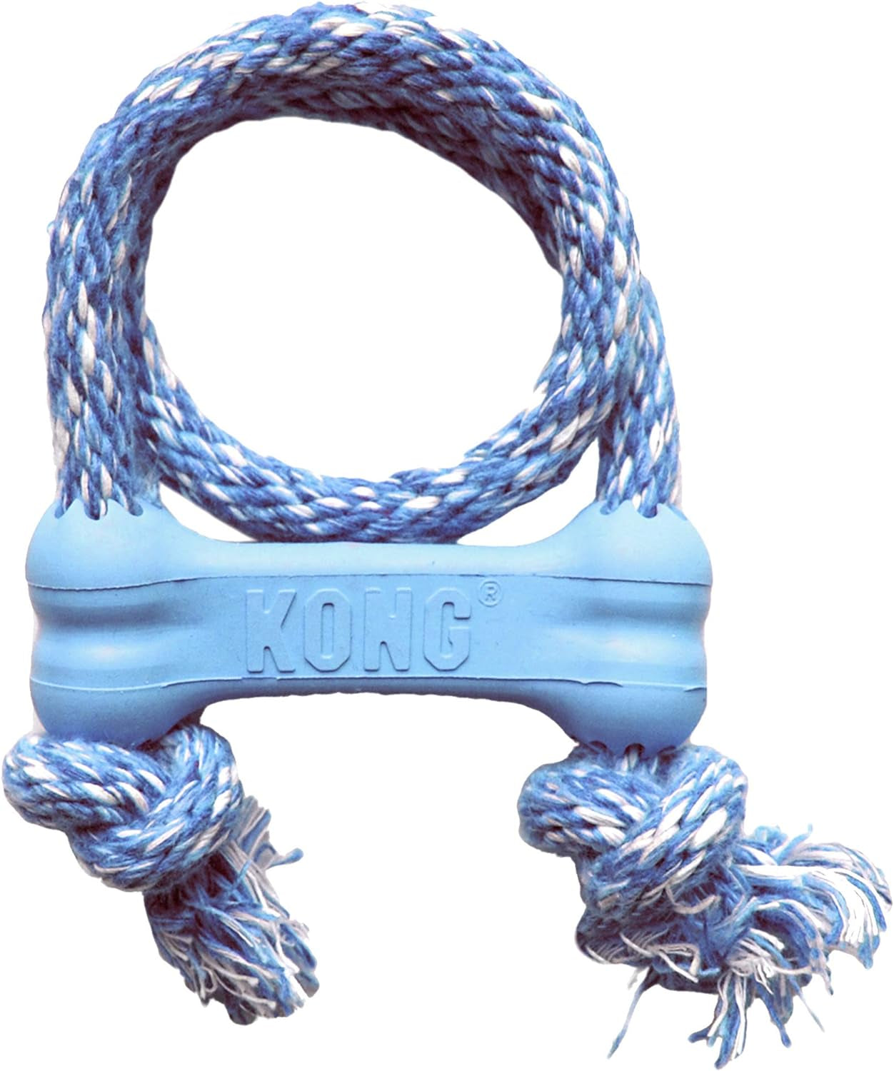 KONG Puppy Goodie Bone with Rope, Natural Rubber Chew Toy, Cotton Rope for Teeth Cleaning