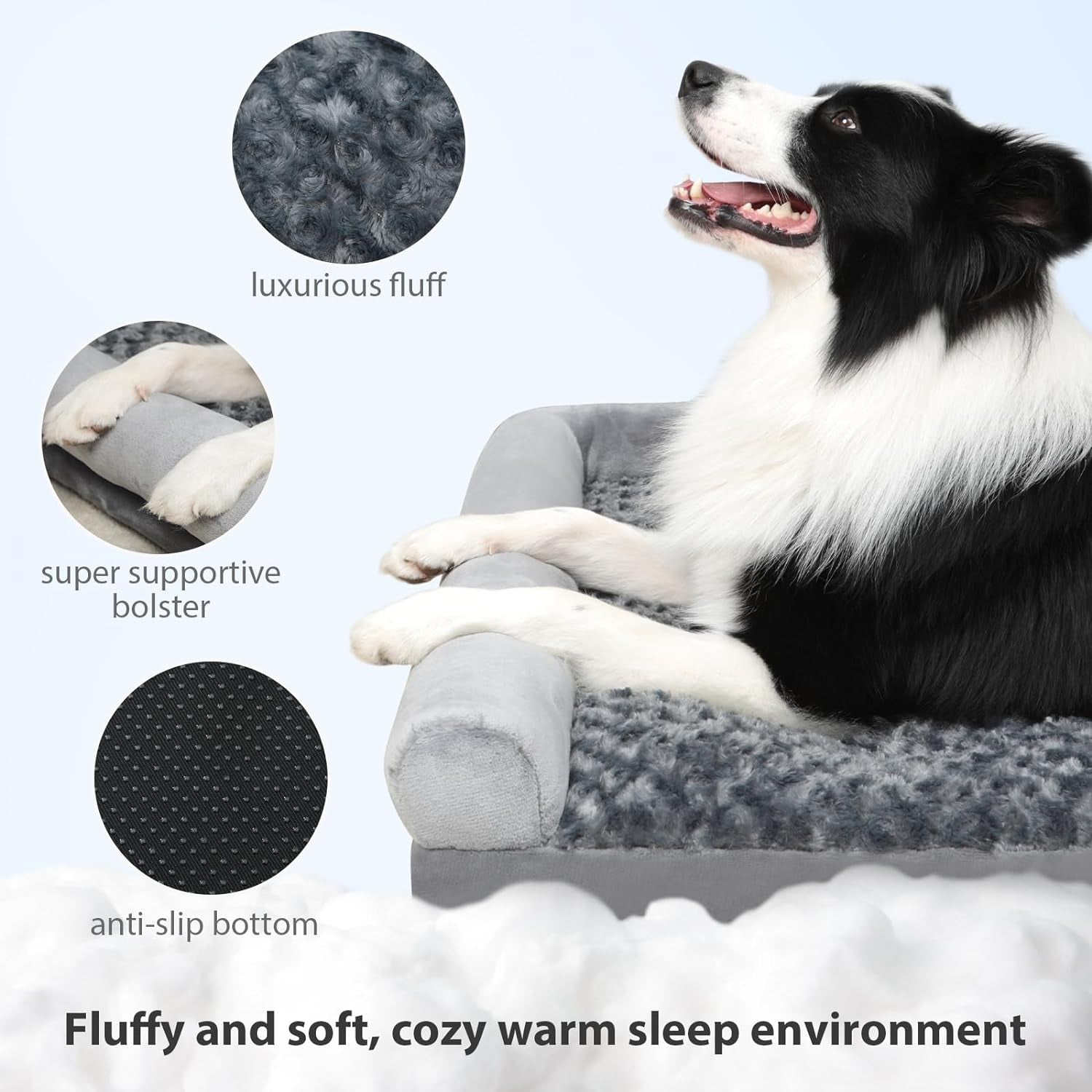 XL Washable Dog Bed with L-Shaped Bolster and Non-Skid Bottom for Large Dogs - 40x32 Inch