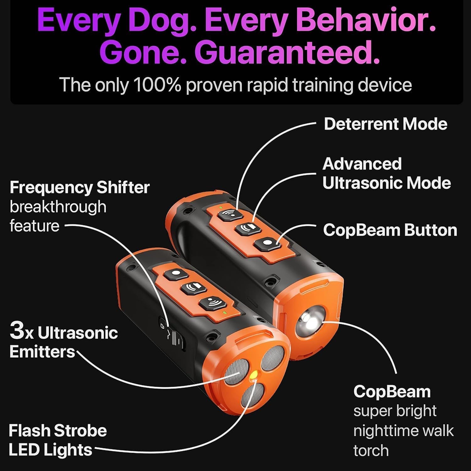 NPS Sonic Bark Deterrent Device: 50Ft Range, 3 Emitters, Rechargeable, Indoor & Outdoor