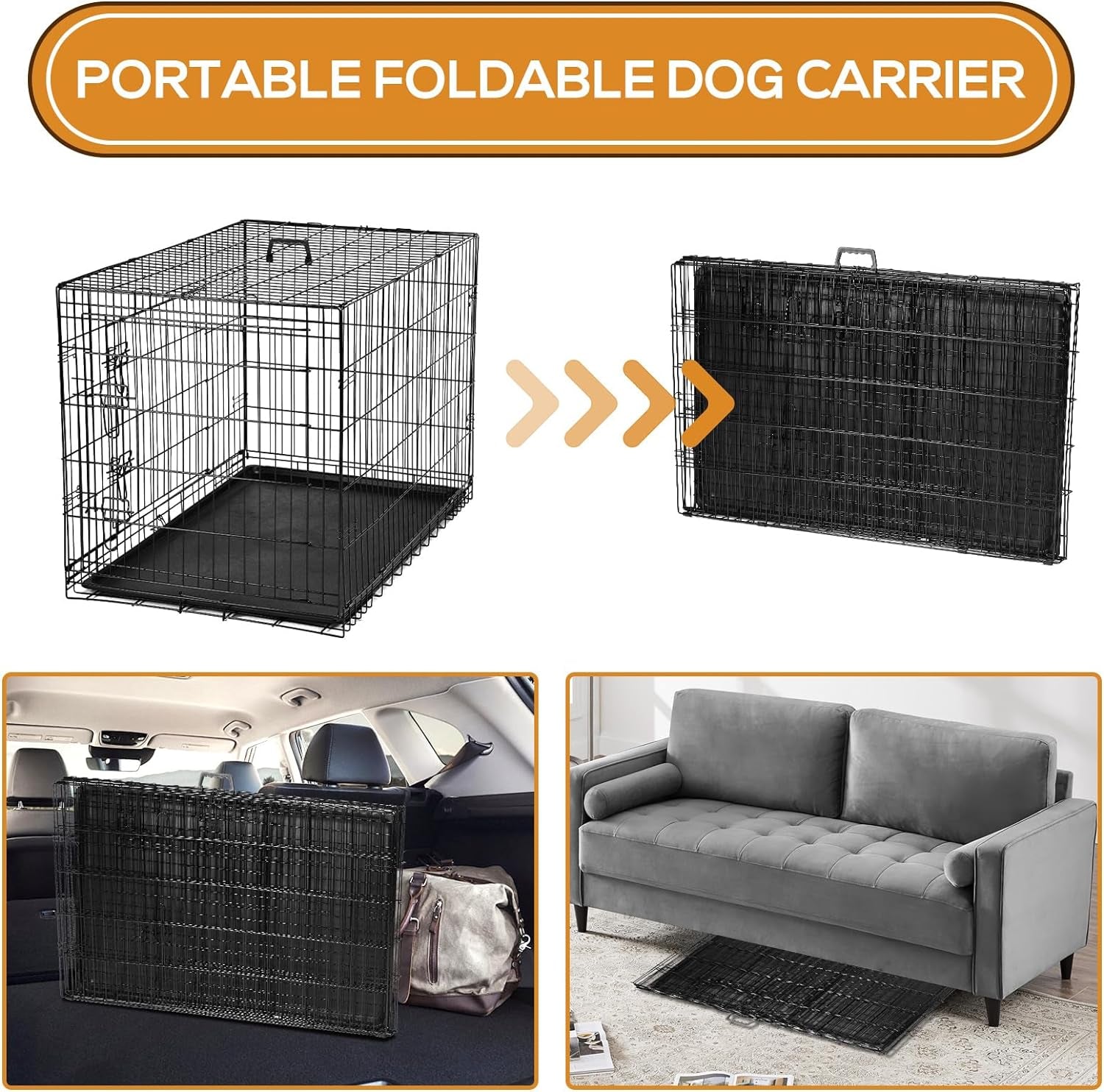 30-Inch Medium Dog Crate with Divider Panel - Metal Folding Kennel with Double Door & Leak-Proof Tray for Travel, Indoor/Outdoor