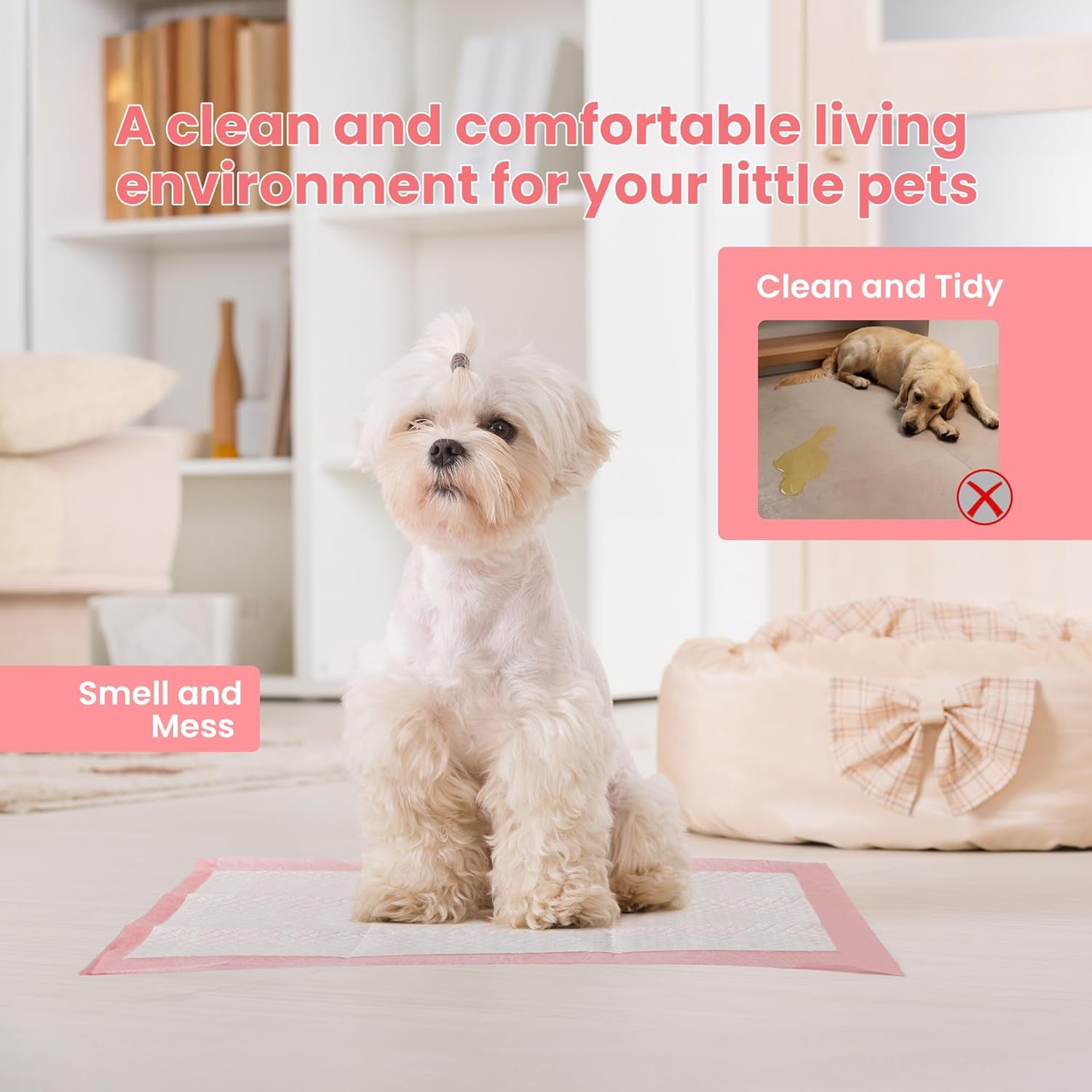 Ultra Absorbent Disposable Puppy Pee Pads – 100-Pack 18"x13" Leak-Proof, Quick-Dry Pet Training Pads for Dogs, Pink