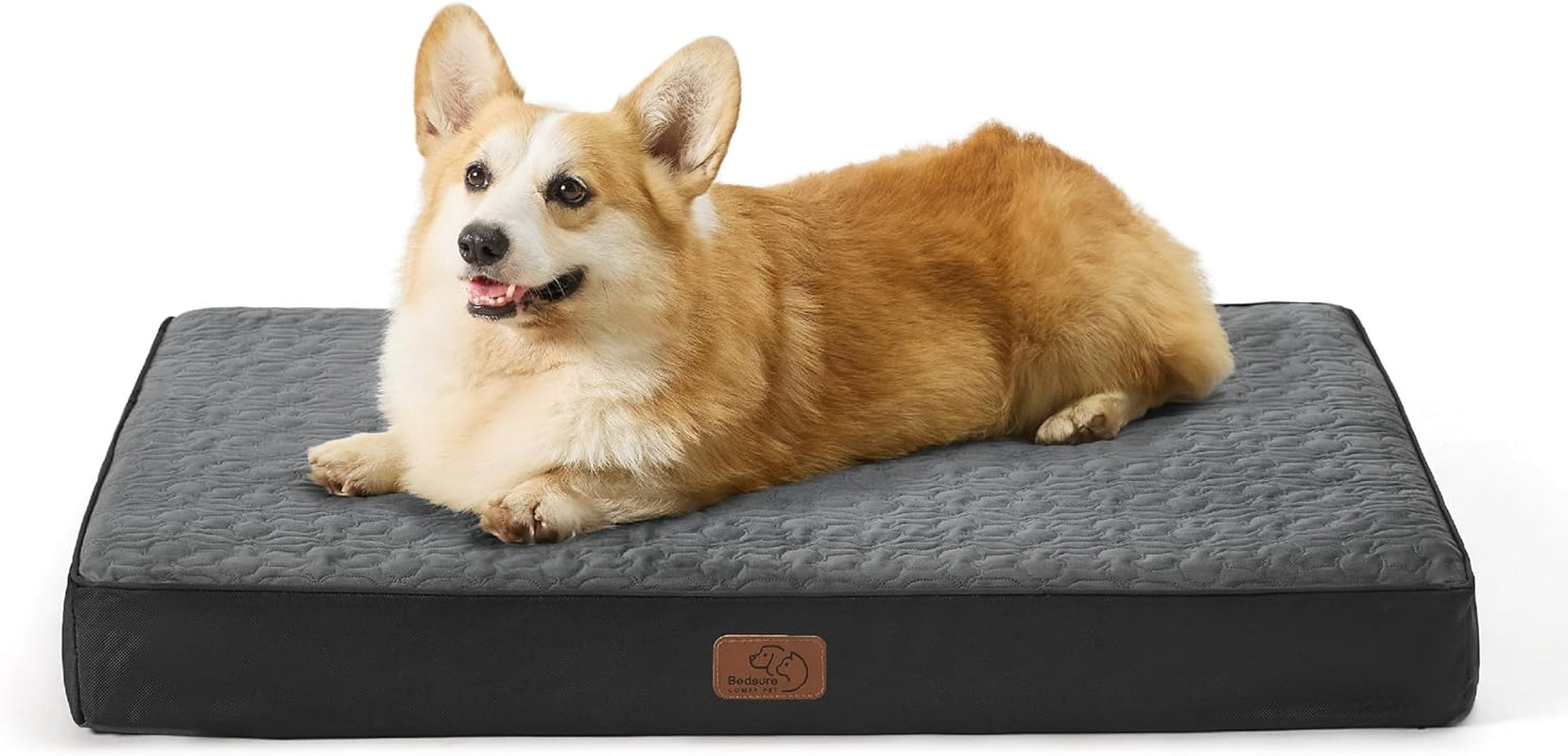 Bedsure Orthopedic Dog Bed - Memory Foam, 2-Layer, Washable Cover, Waterproof Lining, 36x27x3.5 Inch