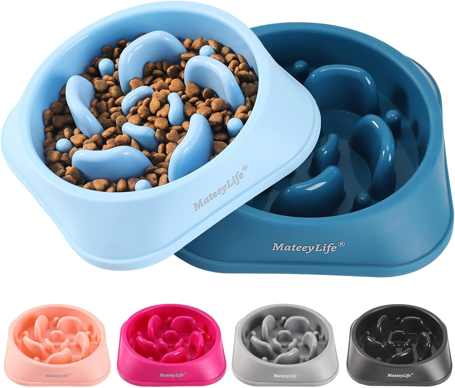 Mateeylife 1 or 2 Pieces, Slow Feeder Dog Bowls: Anti-Choking Puzzle Bowls - Various Colors