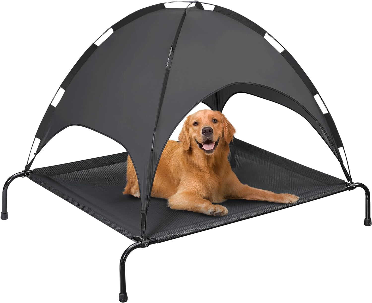 XL Outdoor Elevated Dog Bed with Canopy: Cooling, Portable, Dark Gray, Includes Carrying Bag