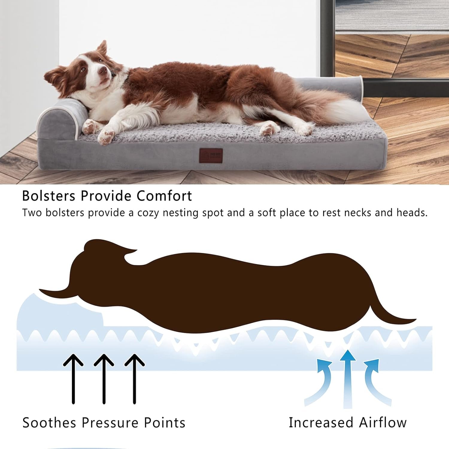 Orthopedic XL Dog Sofa Bed, Egg Foam, Bolster Cushion, Waterproof, Removable Cover